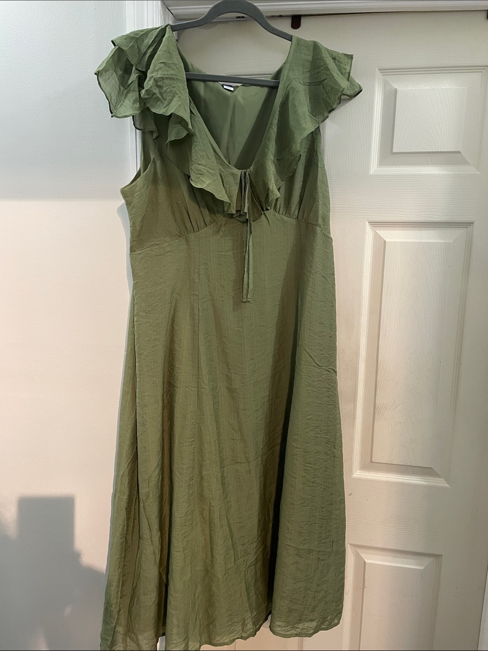 Old Navy Olive Green Ruffle Tie-Front Midi Dress